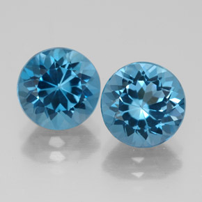 Gemas de topacio azul natural de  ct, corte redondo, VVS