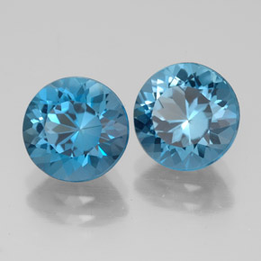 Gemas de topacio azul natural de  ct, corte redondo, VVS