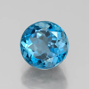 Topacio azul natural de 1,71 ct, corte redondo, VS