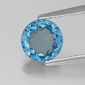 Topacio azul natural de 1,41 ct, corte redondo, VS