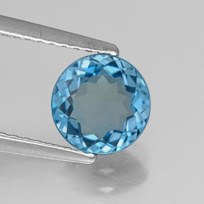 Topacio azul natural de 1,41 ct, corte redondo, VS