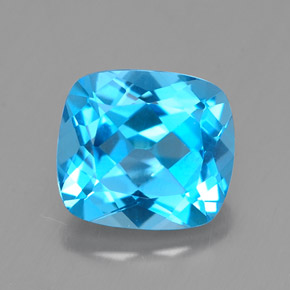 Topacio azul natural de 3,28 ct, corte cojín, VVS