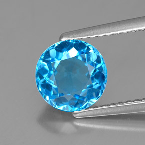 Topacio azul natural de 2,01 ct, corte redondo, VVS