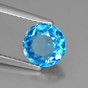 Topacio azul natural de 2,01 ct, corte redondo, VVS