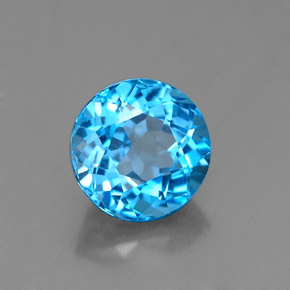 Topacio azul natural de 1,95 ct, corte redondo, VVS