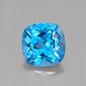 Topacio azul natural de 2,53 ct, corte cojín, VS