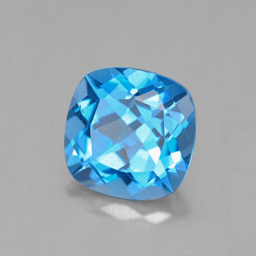 Topacio azul natural de 2,53 ct, corte cojín, VS