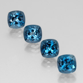 Gemas de topacio azul natural de  ct, corte cojín, VVS