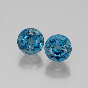 Gemas de topacio azul natural de  ct, corte redondo, VVS