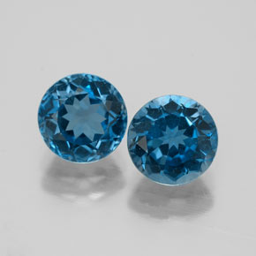 Gemas de topacio azul natural de  ct, corte redondo, VVS