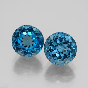 Gemas de topacio azul natural de  ct, corte redondo, VVS