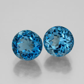 Gemas de topacio azul natural de  ct, corte redondo, VVS