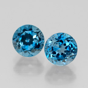 Gemas de topacio azul natural de  ct, corte redondo, VVS