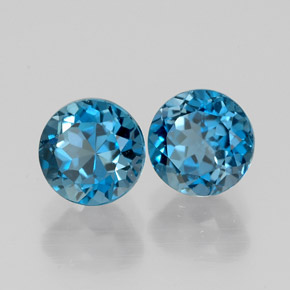 Gemas de topacio azul natural de  ct, corte redondo, VVS