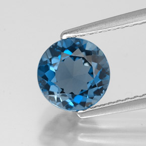 Topacio azul natural de 1,74 ct, corte redondo, VVS