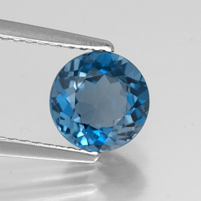 Topacio azul natural de 1,74 ct, corte redondo, VVS