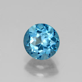 Topacio azul natural de 1,12 ct, corte redondo, VVS