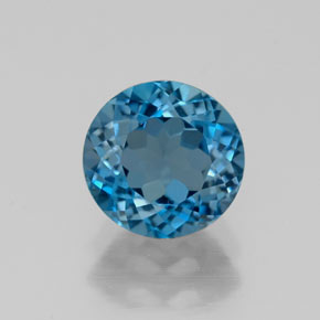 Topacio azul natural de 1,72 ct, corte redondo, VS