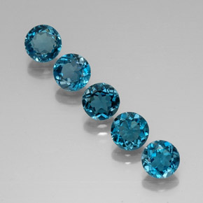 Gemas de topacio azul natural de  ct, corte redondo, VVS