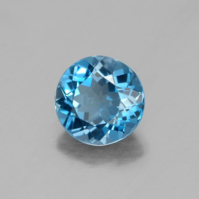 Topacio azul natural de 1,46 ct, corte redondo, VVS