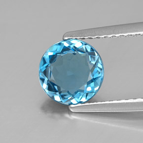 Topacio azul natural de 1,40 ct, corte redondo, VVS