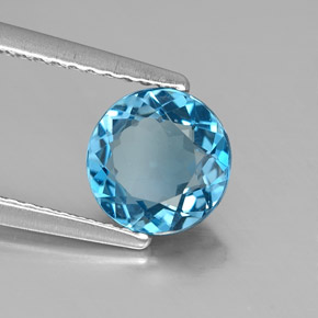Topacio azul natural de 1,40 ct, corte redondo, VVS