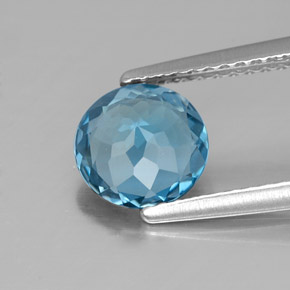 Topacio azul natural de 1,40 ct, corte redondo, VVS