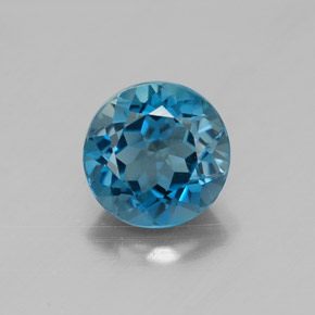 Topacio azul natural de 1,56 ct, corte redondo, VVS