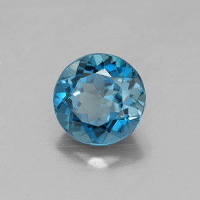Topacio azul natural de 1,56 ct, corte redondo, VVS