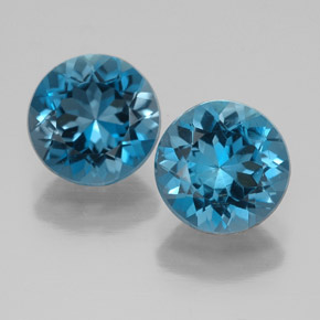 Gemas de topacio azul natural de  ct, corte redondo, VVS-VS