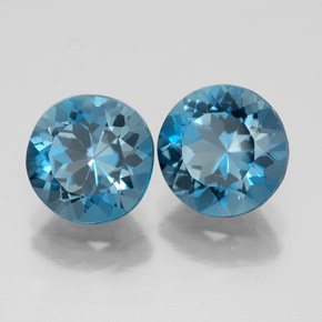 Gemas de topacio azul natural de  ct, corte redondo, VVS