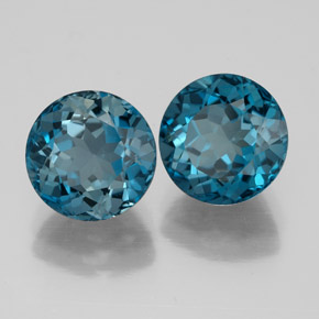 Gemas de topacio azul natural de  ct, corte redondo, VVS