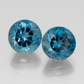 Gemas de topacio azul natural de  ct, corte redondo, VVS