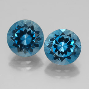 Gemas de topacio azul natural de  ct, corte redondo, VVS