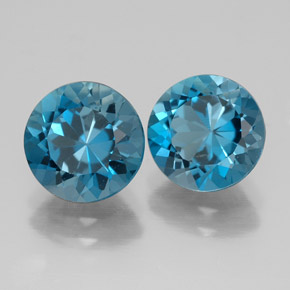 Gemas de topacio azul natural de  ct, corte redondo, VVS