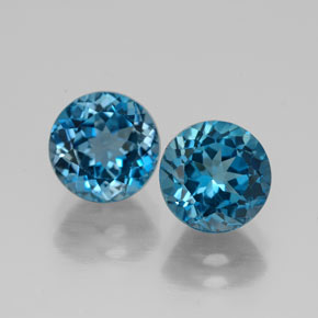 Gemas de topacio azul natural de  ct, corte redondo, VVS