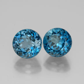 Gemas de topacio azul natural de  ct, corte redondo, VVS