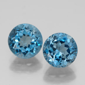 Gemas de topacio azul natural de  ct, corte redondo, VVS