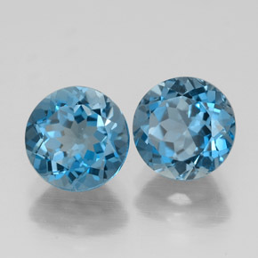 Gemas de topacio azul natural de  ct, corte redondo, VVS