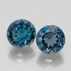 Gemas de topacio azul natural de  ct, corte redondo, VVS