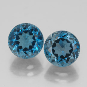 Gemas de topacio azul natural de  ct, corte redondo, VVS