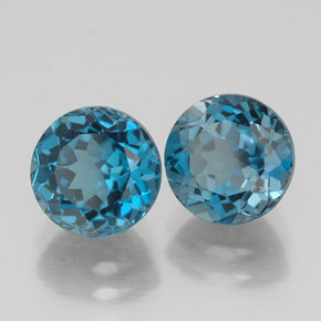 Gemas de topacio azul natural de  ct, corte redondo, VVS