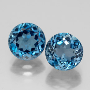 Gemas de topacio azul natural de  ct, corte redondo, VVS