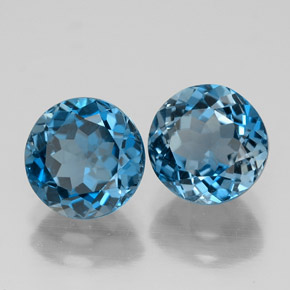 Gemas de topacio azul natural de  ct, corte redondo, VVS