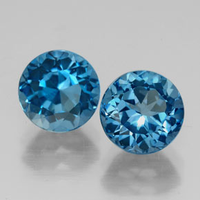 Gemas de topacio azul natural de  ct, corte redondo, VVS-VS