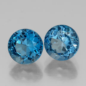 Gemas de topacio azul natural de  ct, corte redondo, VVS-VS