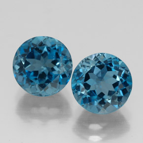 Gemas de topacio azul natural de  ct, corte redondo, VVS