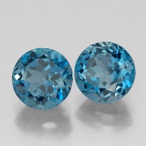 Gemas de topacio azul natural de  ct, corte redondo, VVS