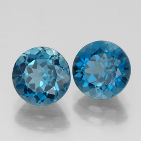 Gemas de topacio azul natural de  ct, corte redondo, VVS