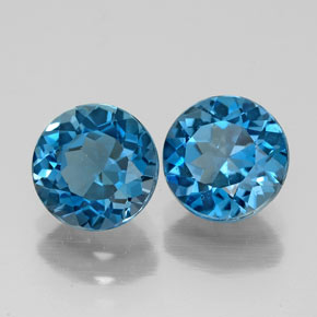 Gemas de topacio azul natural de  ct, corte redondo, VVS-VS